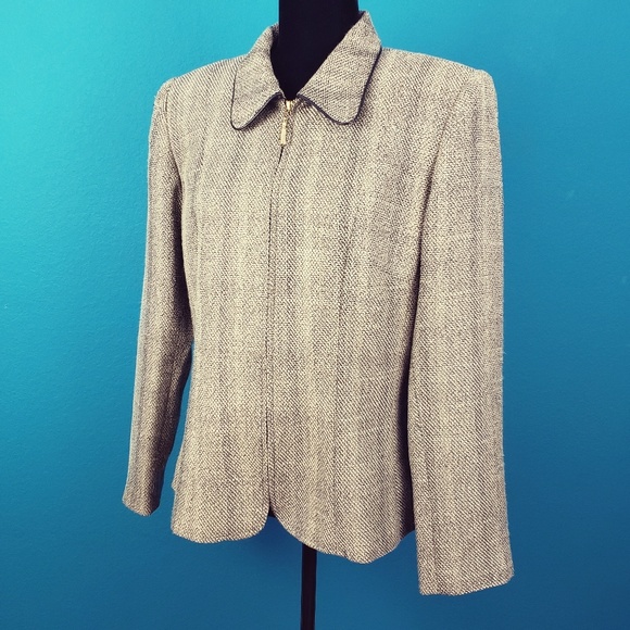 🟤🍂 INDIVIDUALS by FRAMEWORK Tweed Blazer / Jacket w/ Leather Accents - Picture 7 of 8